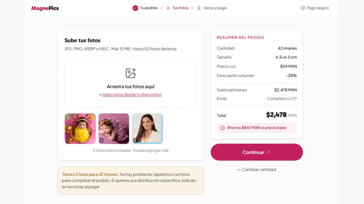 Persona creando su foto imán personalizado en el editor en línea