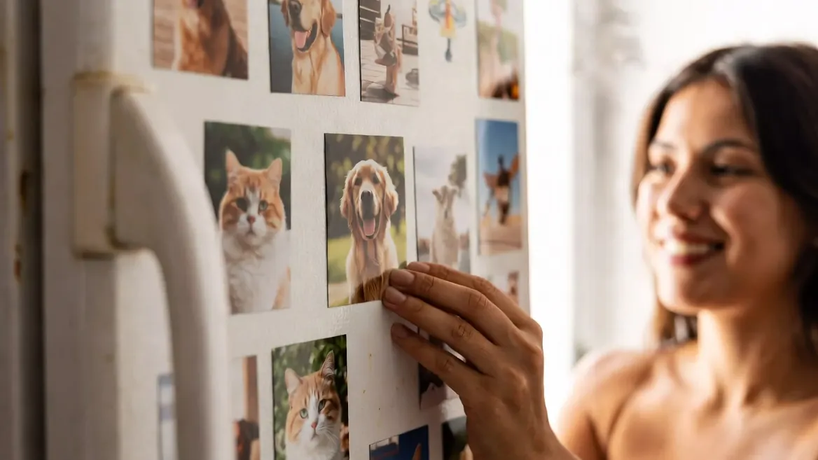 Imán personalizado con foto de mascota en el refrigerador
