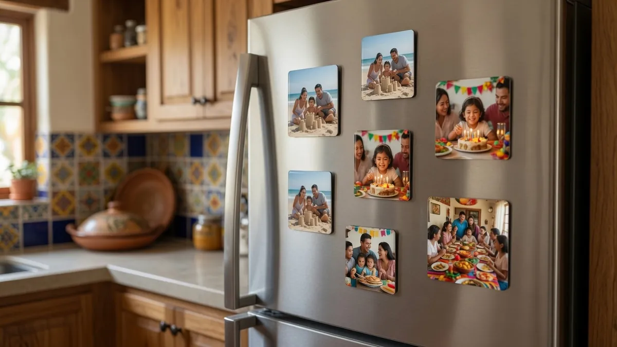 Refrigerador con imanes fotográficos personalizados de momentos familiares