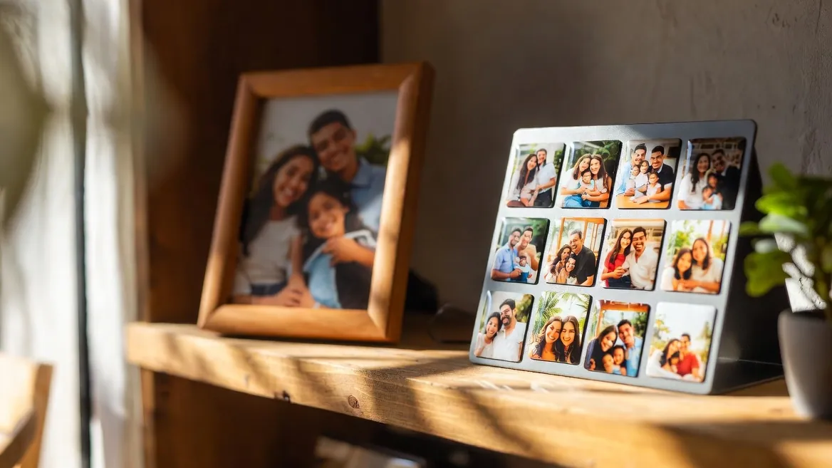 Comparación entre imán personalizado y portarretrato con la misma foto