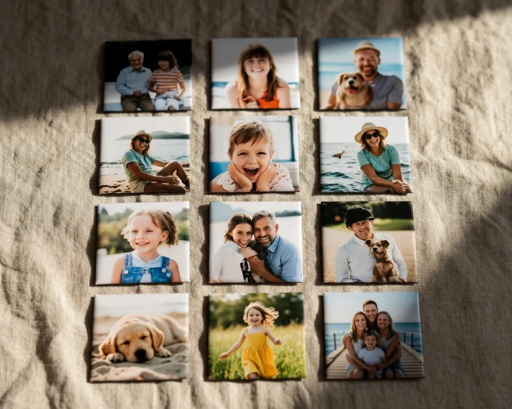 Pack de 12 imanes fotográficos personalizados de 6.5×6.5 cm para regalo familiar