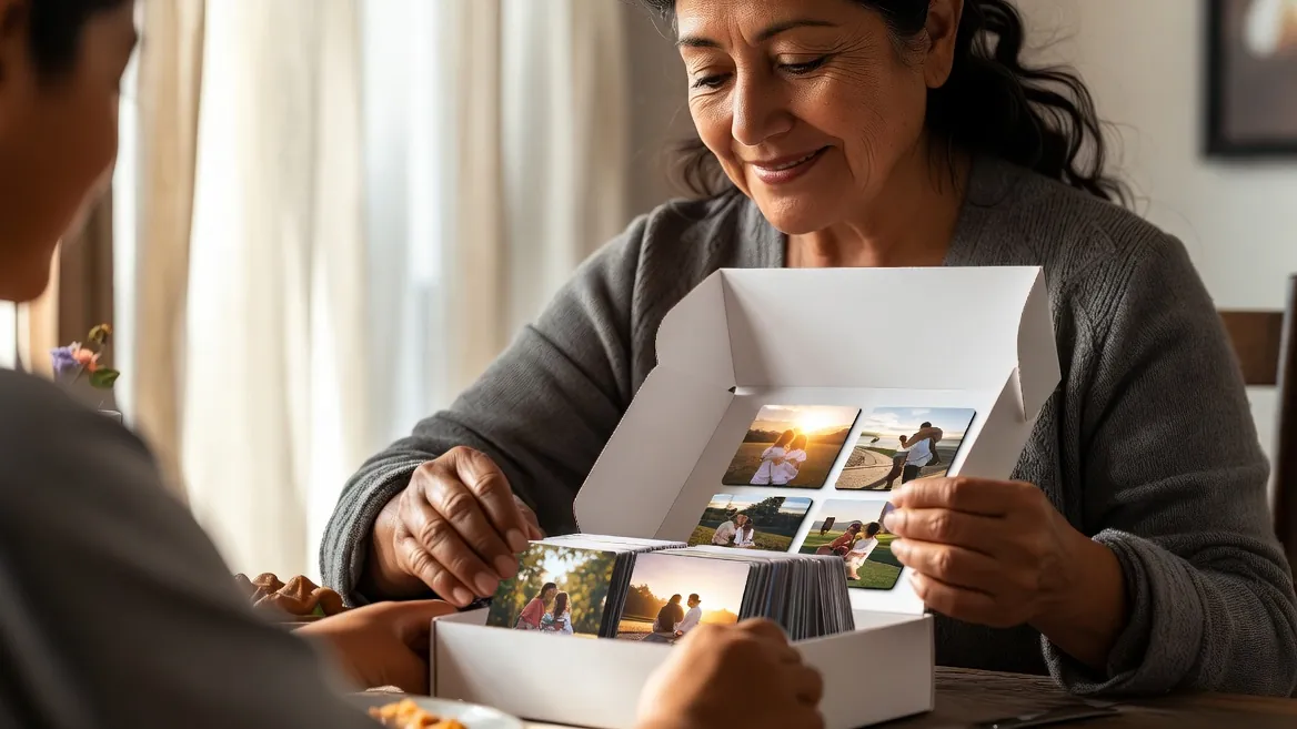 Mamá recibiendo imanes personalizados con fotos el Día de las Madres